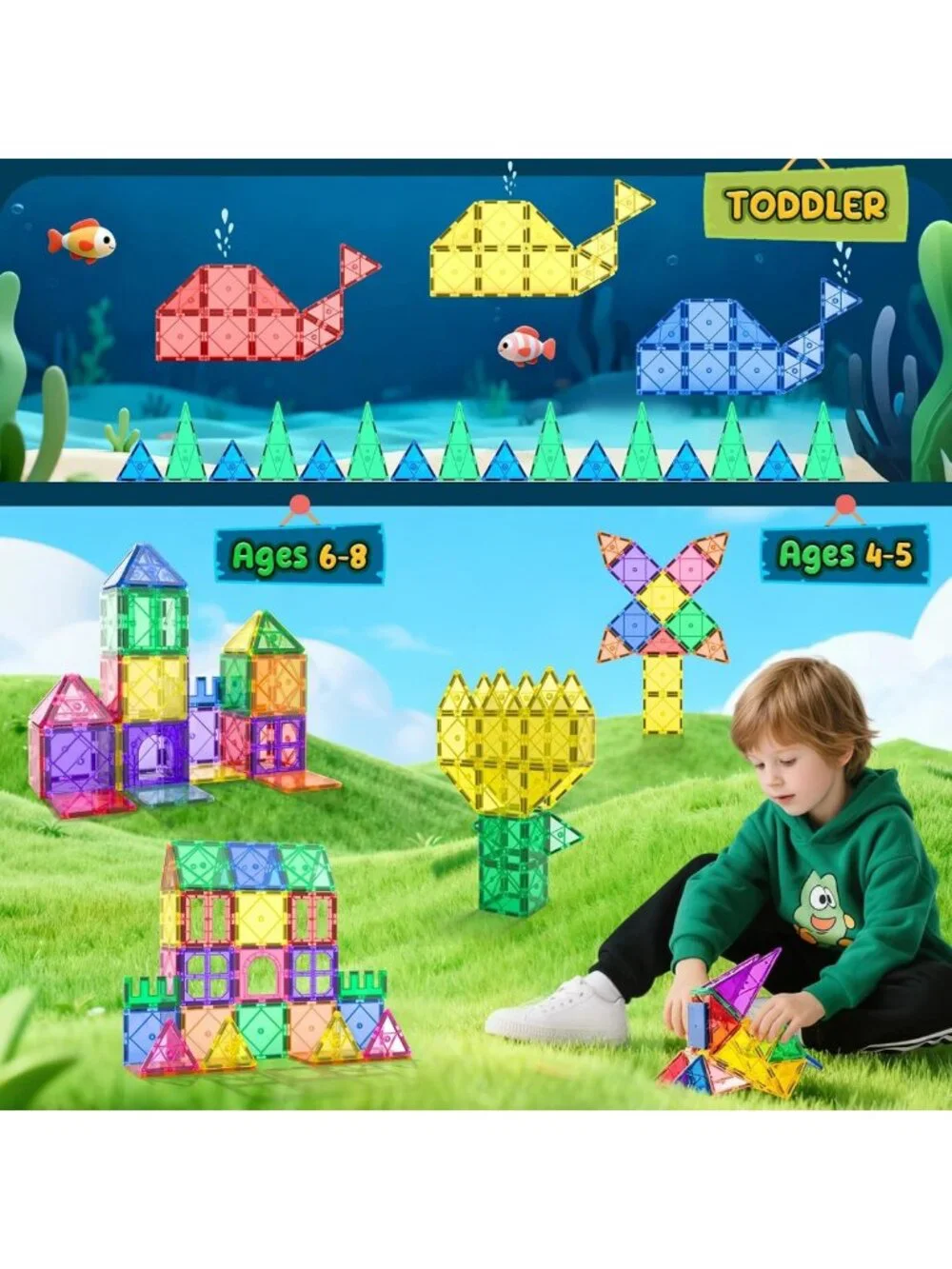 Magnetic Building Tiles for Kids 3-12 | STEM Educational Sensory Toys, Outdoor